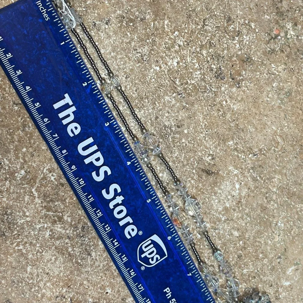 REPURPOSED vintage BROOCH clear faceted crystal glass bead NECKLACE artisan made - Picture 7 of 8